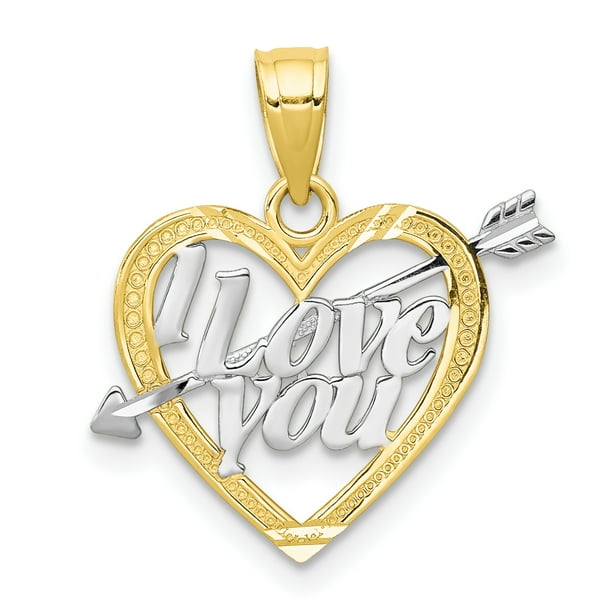 10k White Gold & Rhodium-plated I Love You CZ Heart Pendant 20mmx17mm 